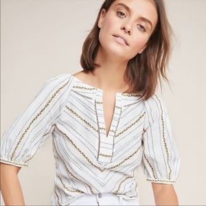 Anthropologie Maeve ClementineEmbroidery Puff-Sleeve Top